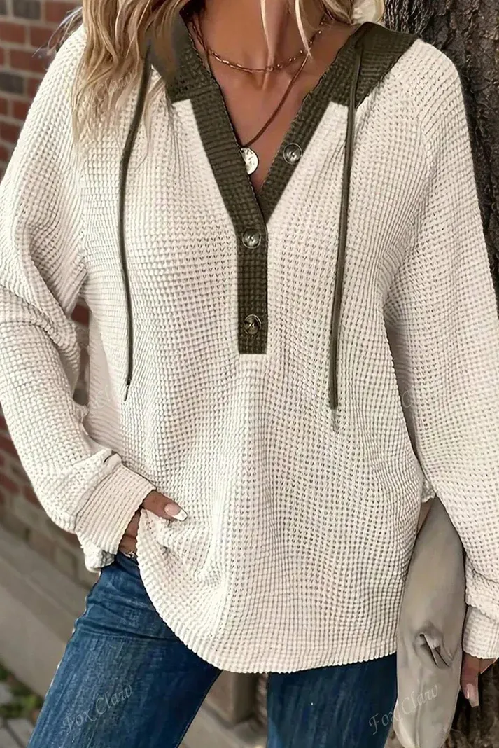 White Waffle Buttoned Top