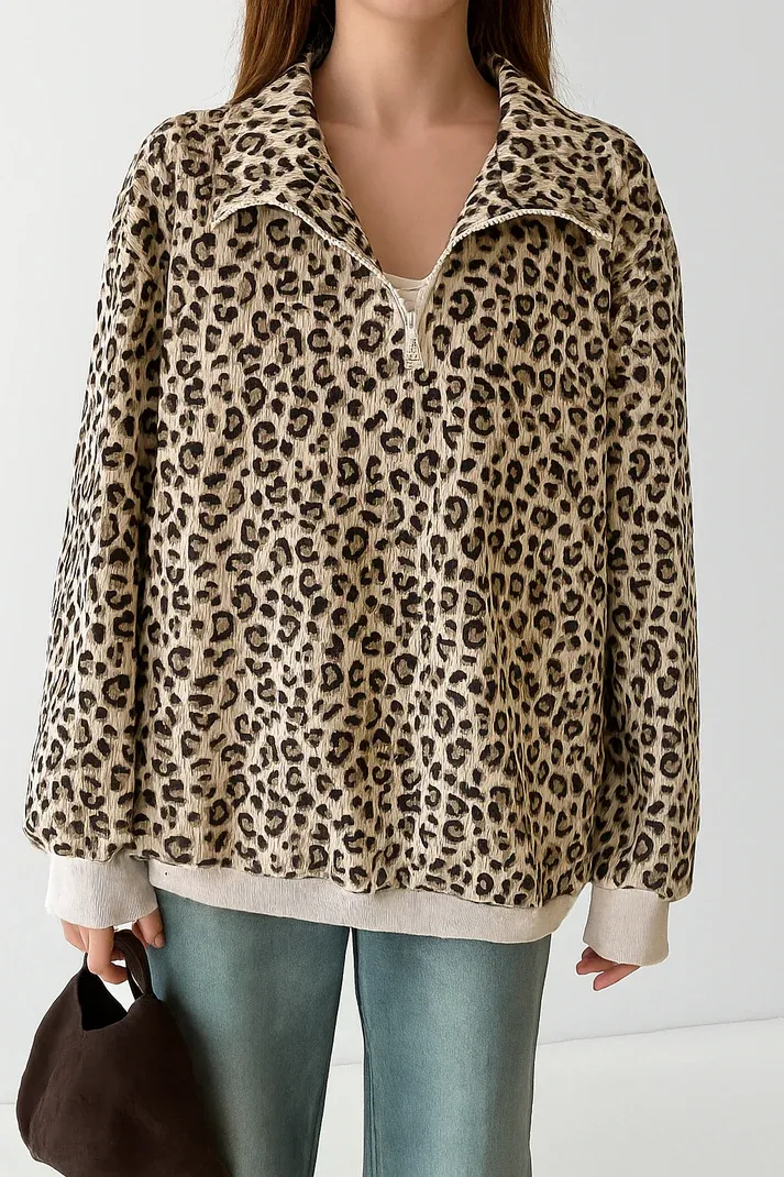 Leopard Zip Corduroy Sweatshirt