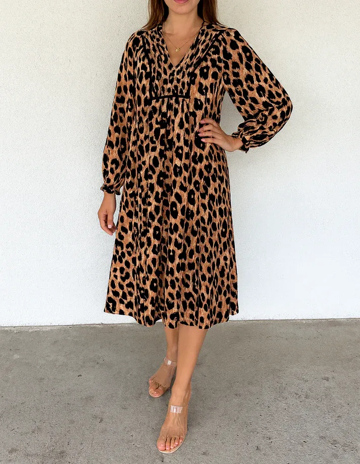 Leopard Smocked Midi Dress