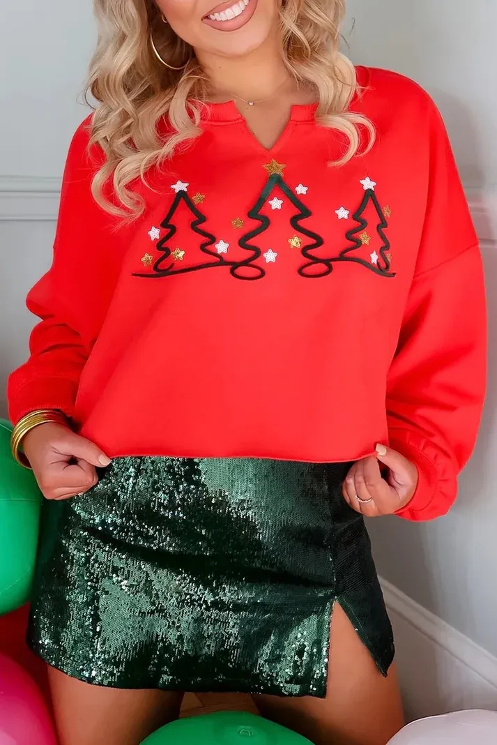 Christmas Tree Embroidered Sweatshirt