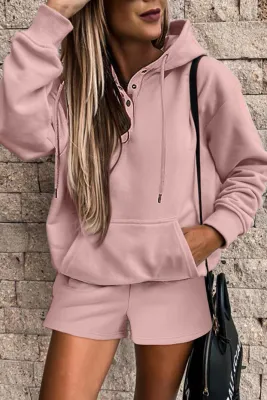 Pink Drawstring Hoodie Set