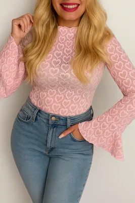 Pink Heart Lace Top