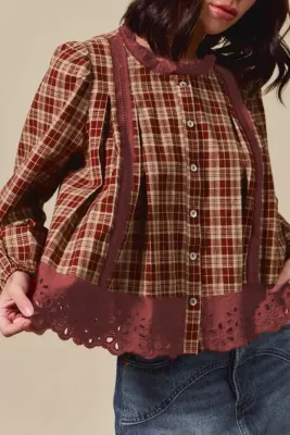 Red Eyelet Lace Button Top
