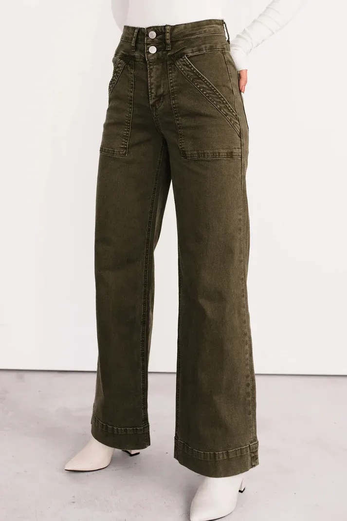 Green Loose Straight Jeans