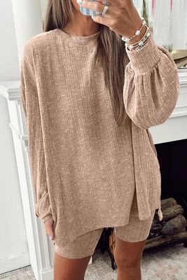 Khaki Ribbed Knitted Set