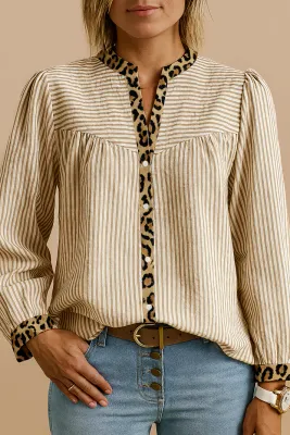 Brown Leopard Button Top