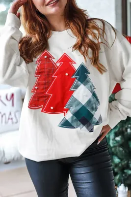 White Pearl Plaid Tree Sweatshirt