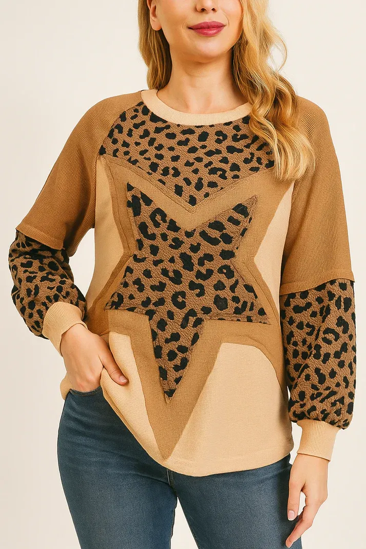 Leopard Star Color block Sweatshirt