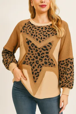 Leopard Star Color block Sweatshirt