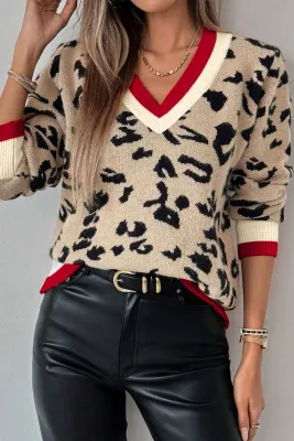 Khaki Leopard Knitted Sweater