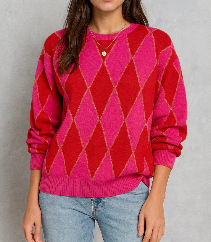 Red Diamond Checkered Sweater