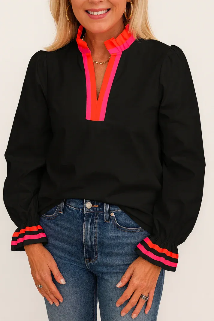 Black Striped Trim Blouse