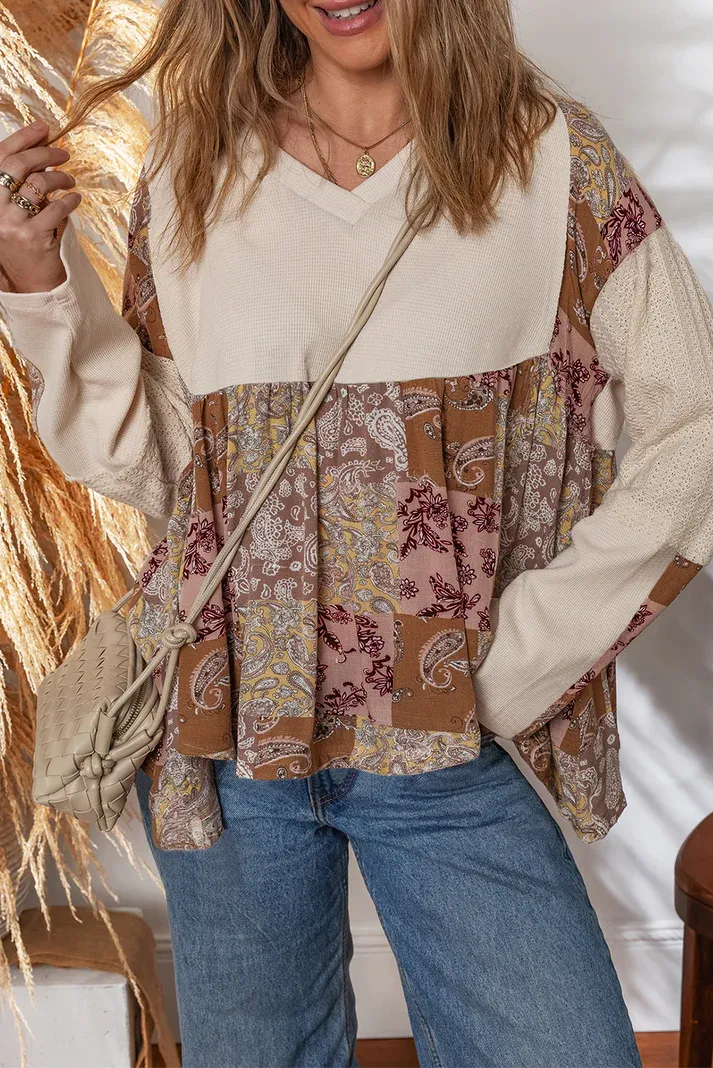 Beige Paisley Patchwork Top