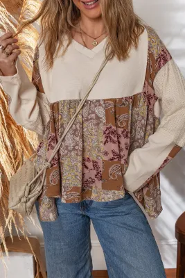 Beige Paisley Patchwork Top