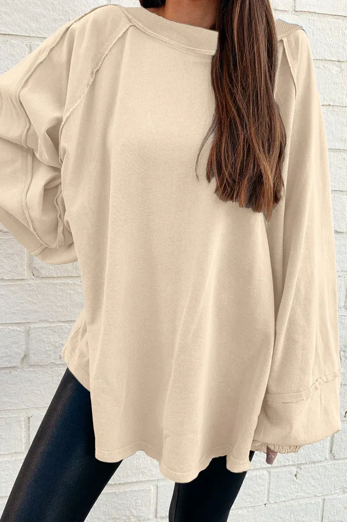 Beige Raw Seam Sweater