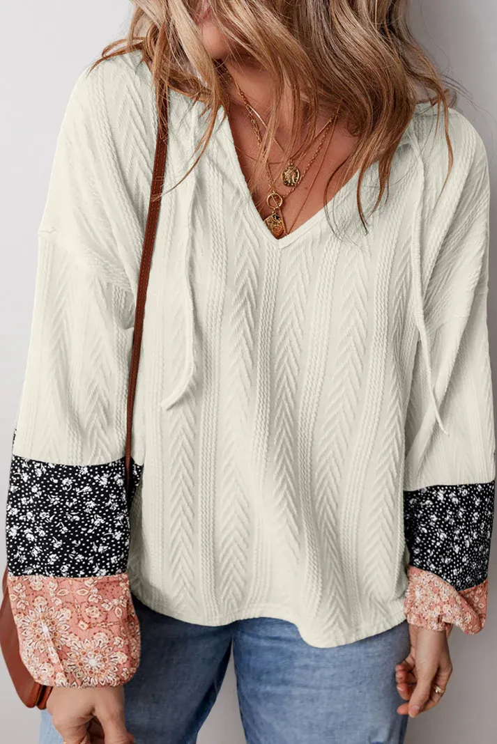 Floral Knit Drawstring Blouse