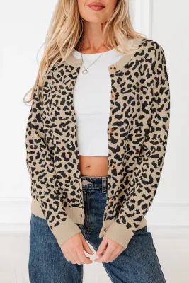 Leopard Knitted Cardigan Sweater