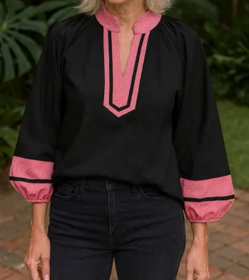 Colorblock V Neck Blouse
