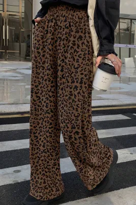Leopard Elastic Corduroy Pants