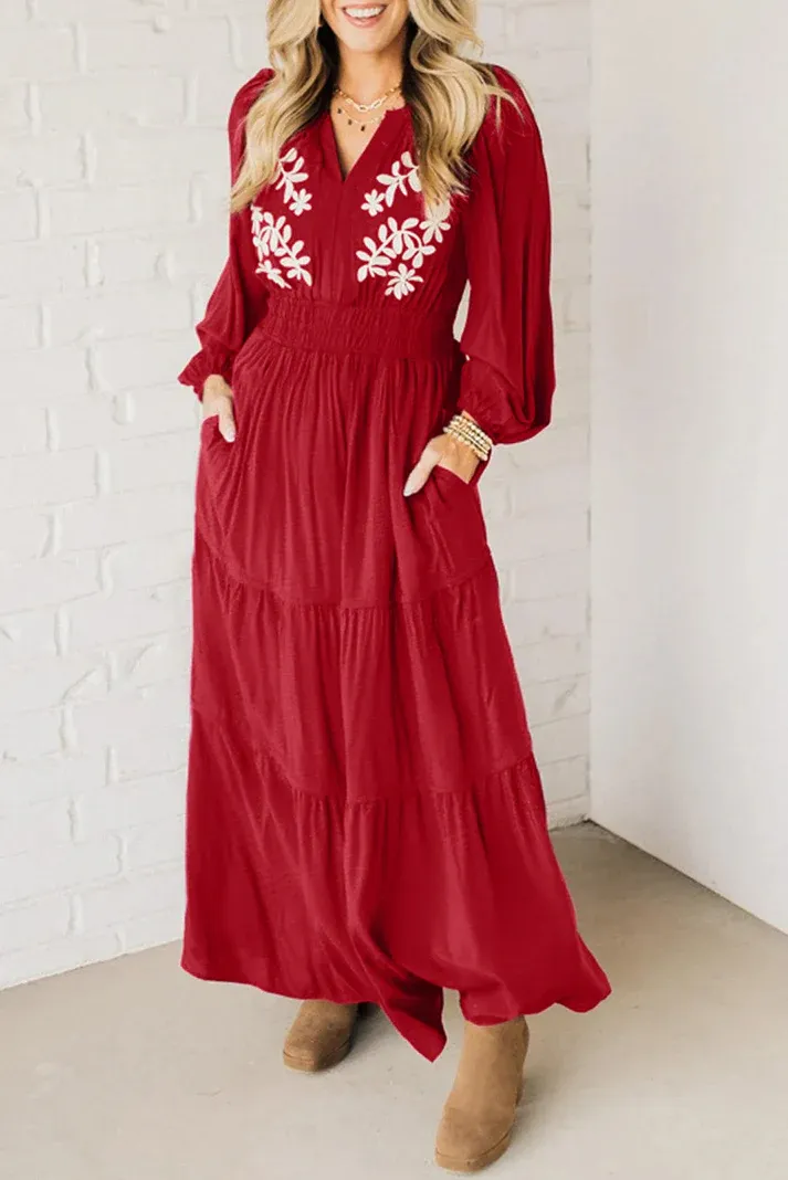 Red Embroidered Maxi
