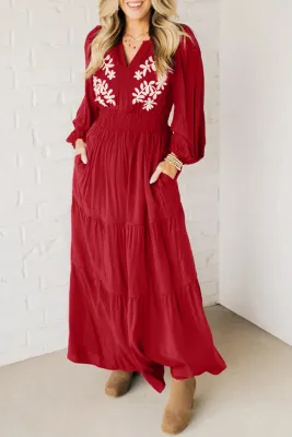 Red Embroidered Maxi