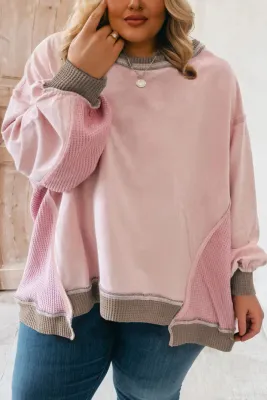 Pink Waffle Baggy Sweatshirt