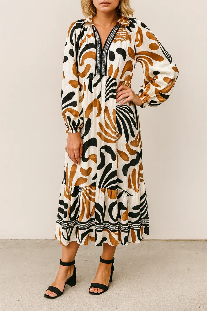 Tropical Ruffle Hem Dress