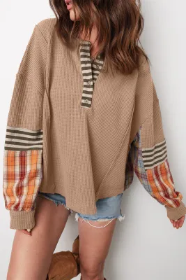 Waffle Plaid Knit Top