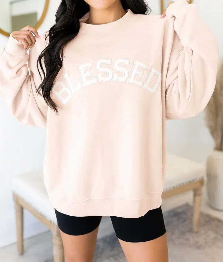 Pink Embroidered BLESSED Sweatshirt