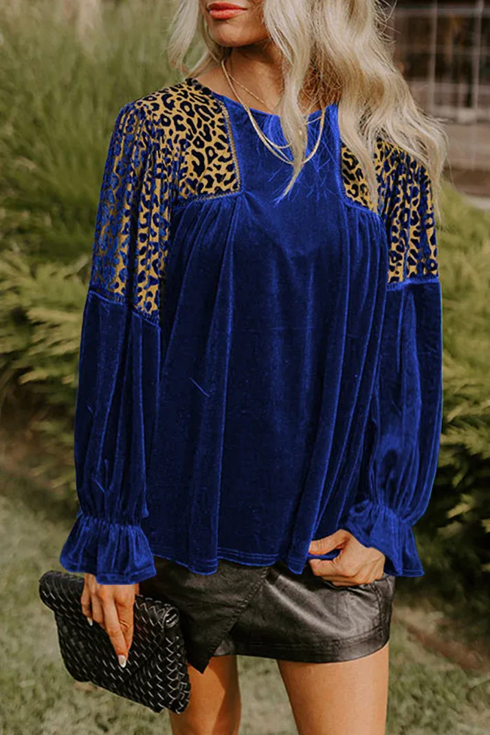 Blue Leopard Velvet Blouse