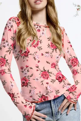 Pink Floral Mesh Top