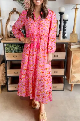 Pink Floral Tassel Maxi Dress