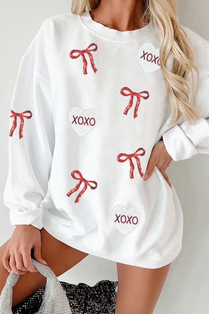 Ribbed Bow XOXO Sweatshirt