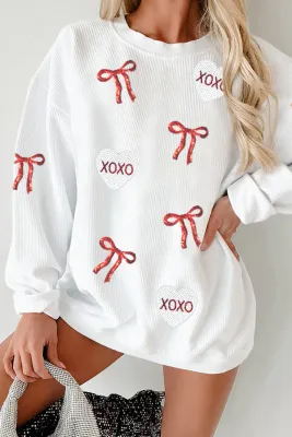 Ribbed Bow XOXO Sweatshirt