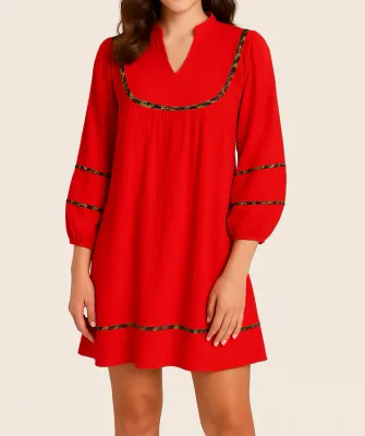 Red Textured Leopard Dress