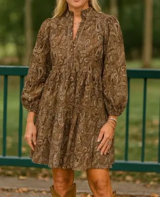 Brown Paisley Flowy Dress