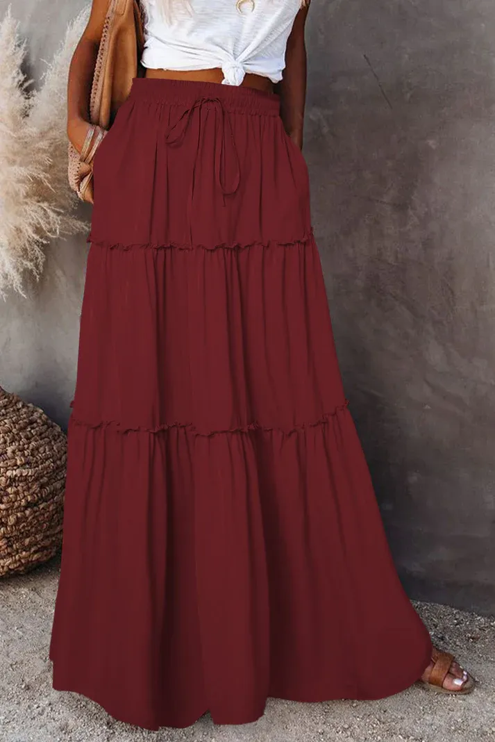 Red Frill Maxi Skirt