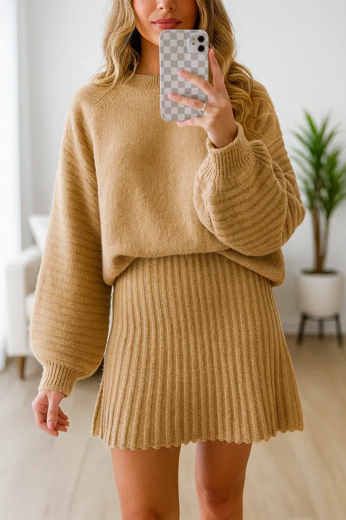 Mini Skirt Knitted Sweater Set
