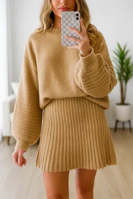 Mini Skirt Knitted Sweater Set