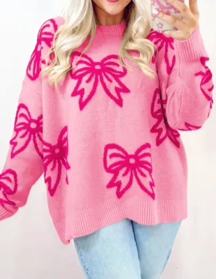 Pink Bow Pattern Sweater