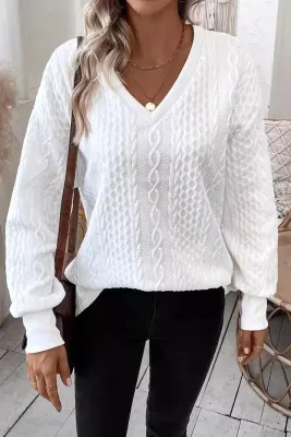 White Textured Knit Top