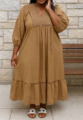 Smocked Leopard Trim Dress