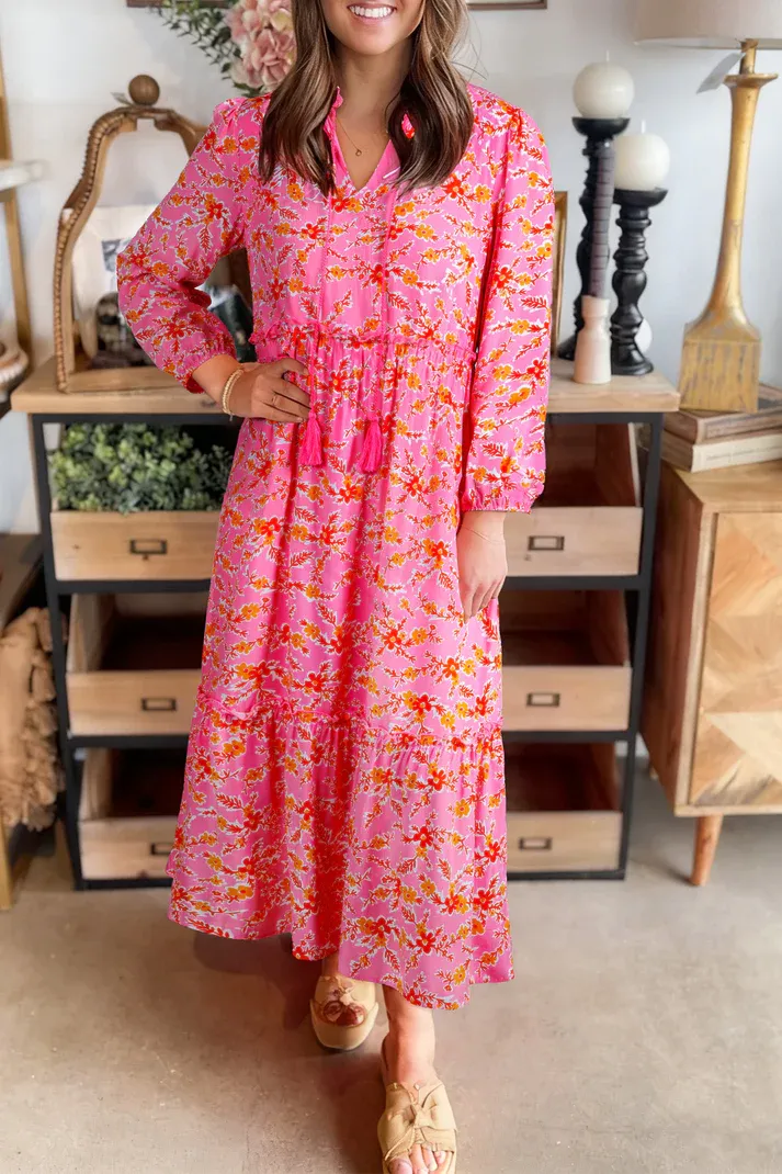 Pink Floral Tassel Maxi