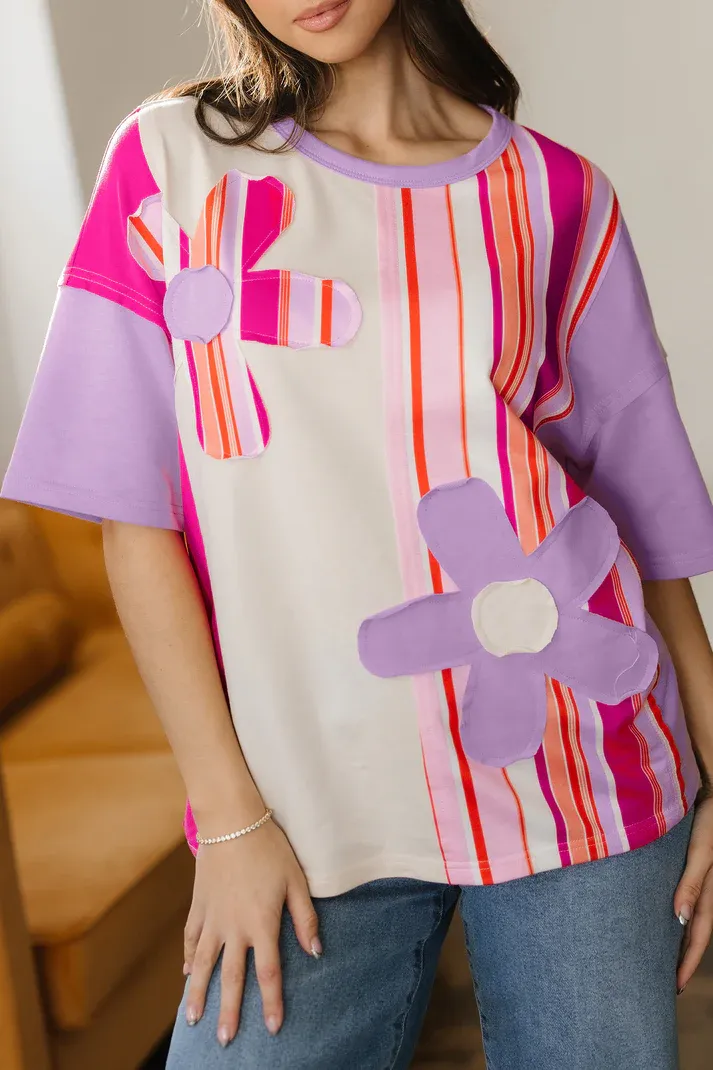 Colorblock Flower Patch Top