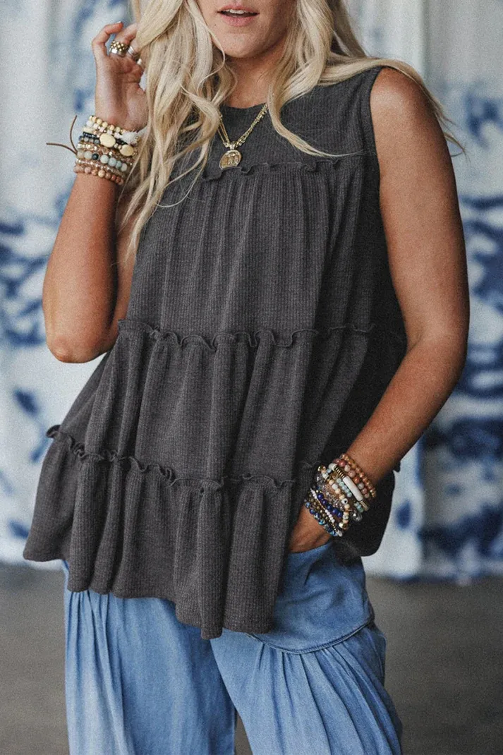 Gray Frilled Tank Top