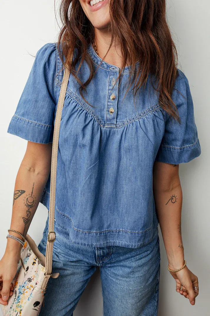Plated Denim Top