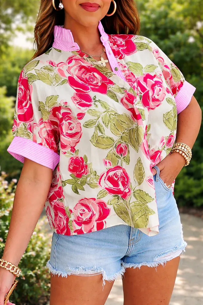 Pink Flower Collar Shirt