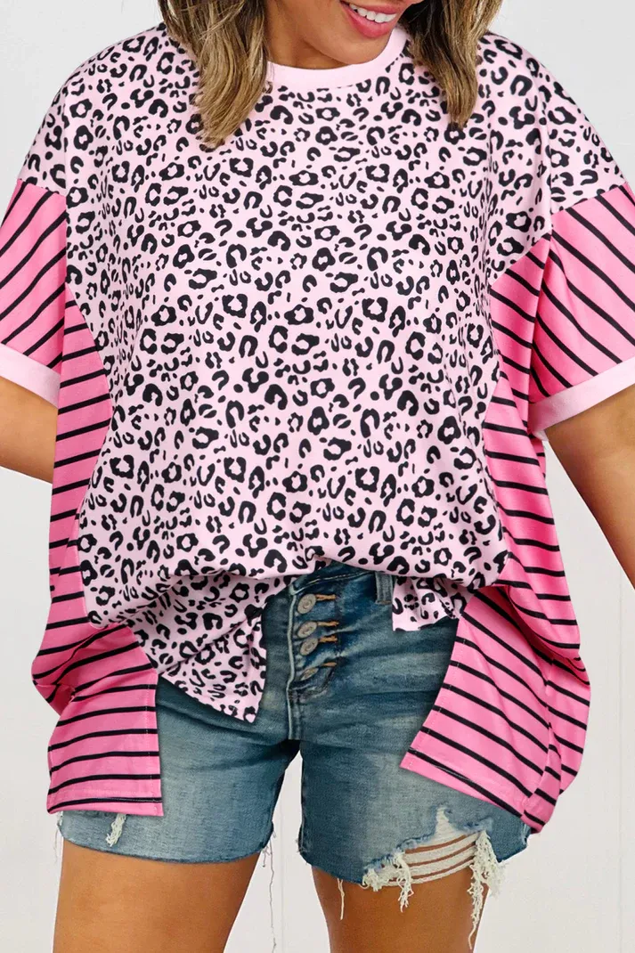 Pink Leopard Split Top