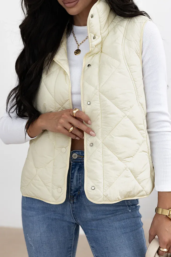 Beige Quilted High Neck Vest