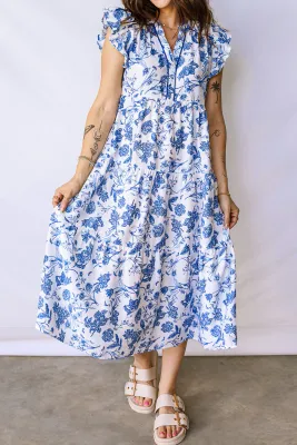 Blue Floral Midi Dress